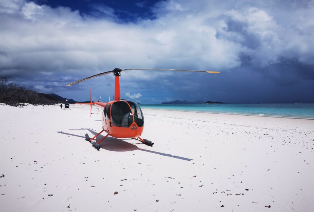 Whitsunday islands helicopter on the beach