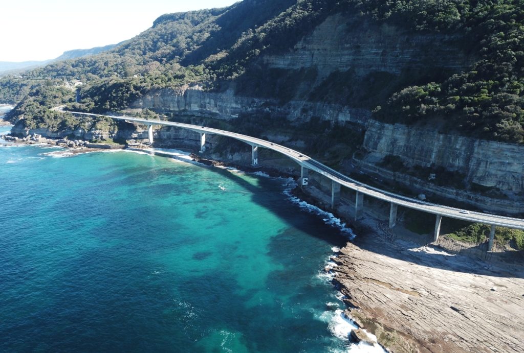 Bridge over the water and close to cliffs in NSW Australia