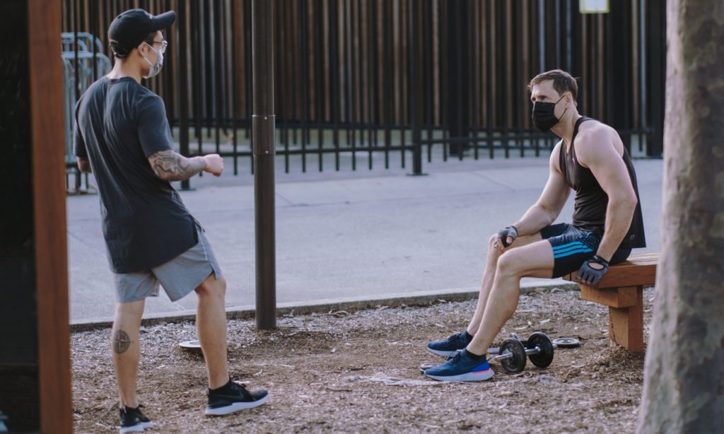 2 people exercising outside