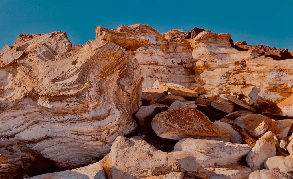 Beautiful red rocks and blue sky in Gantheaume Point in Broome Australia.