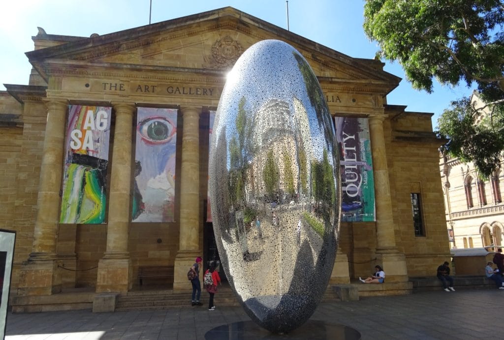 Huge round sculpture in front of The Art Gallery in Adelaide South Australia.